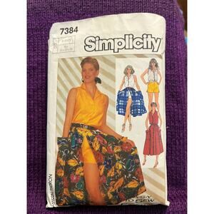 Simplicity 7384 top skirt shorts pattern size 6 8 10